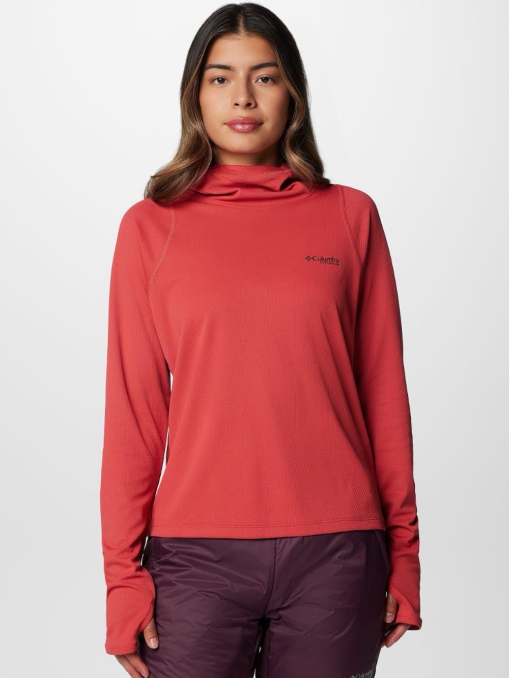 Columbia Titanium Women’s Summit Valley UPF Hoodie, Coral Long Sleeve - M